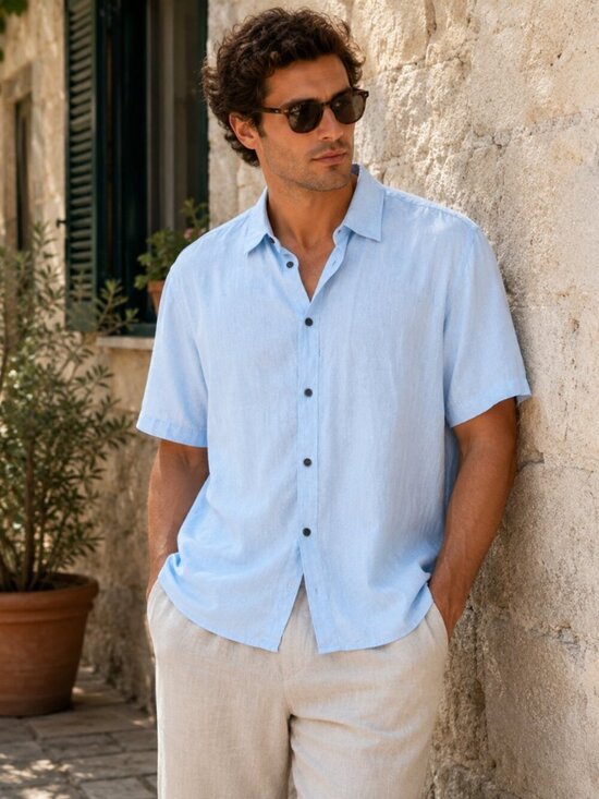 Vince Other - Vince Light Blue Linen Blend Short Sleeve Button Up Shirt Men’s XXL Resort